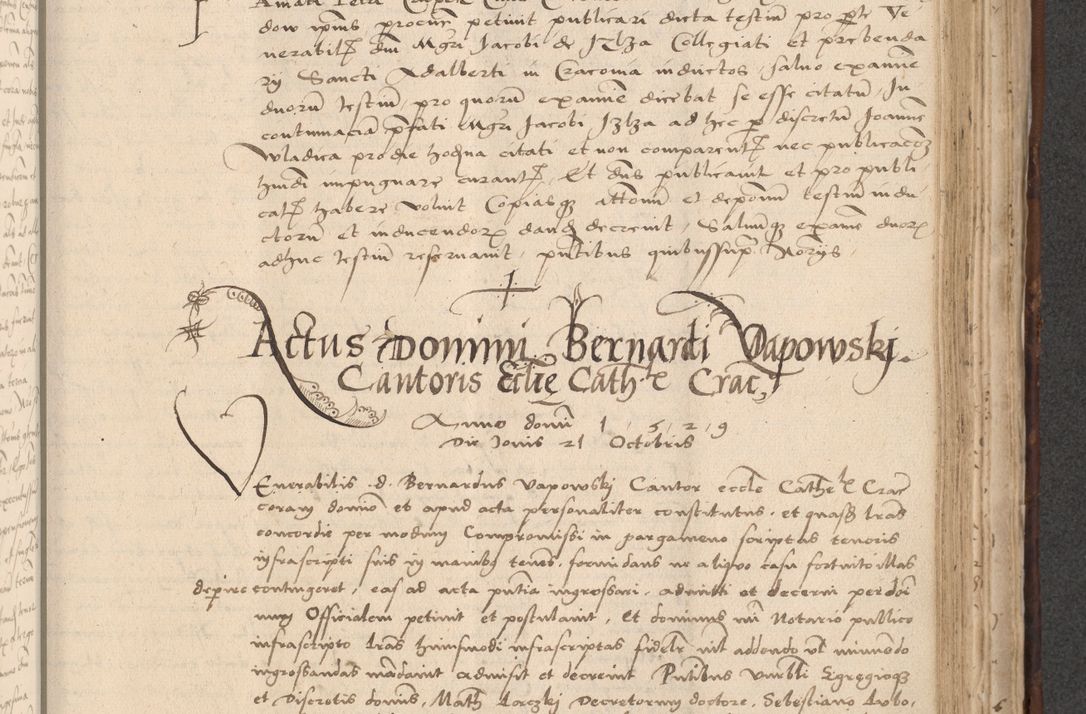 Zdjęcie nr 639 dla obiektu archiwalnego: INRI. Acta actorum, obligacionum et sentenciarum tam interlocutoriarum quam diffinitivarum coram reverendo patre ac egregio viro domino Jacobo Erciss[o]wski decretorum doctorem, canonico et officiali generali Cracoviensi ad annum Domini 1528, indicionem primam, pontificatus sanctissimi in Christo patris et domini domini Clementis divina probidendcia pape seprtimi, annum quintum, per Stanislaum de Mordi legalem consistorii notarium omine felici inchoantur