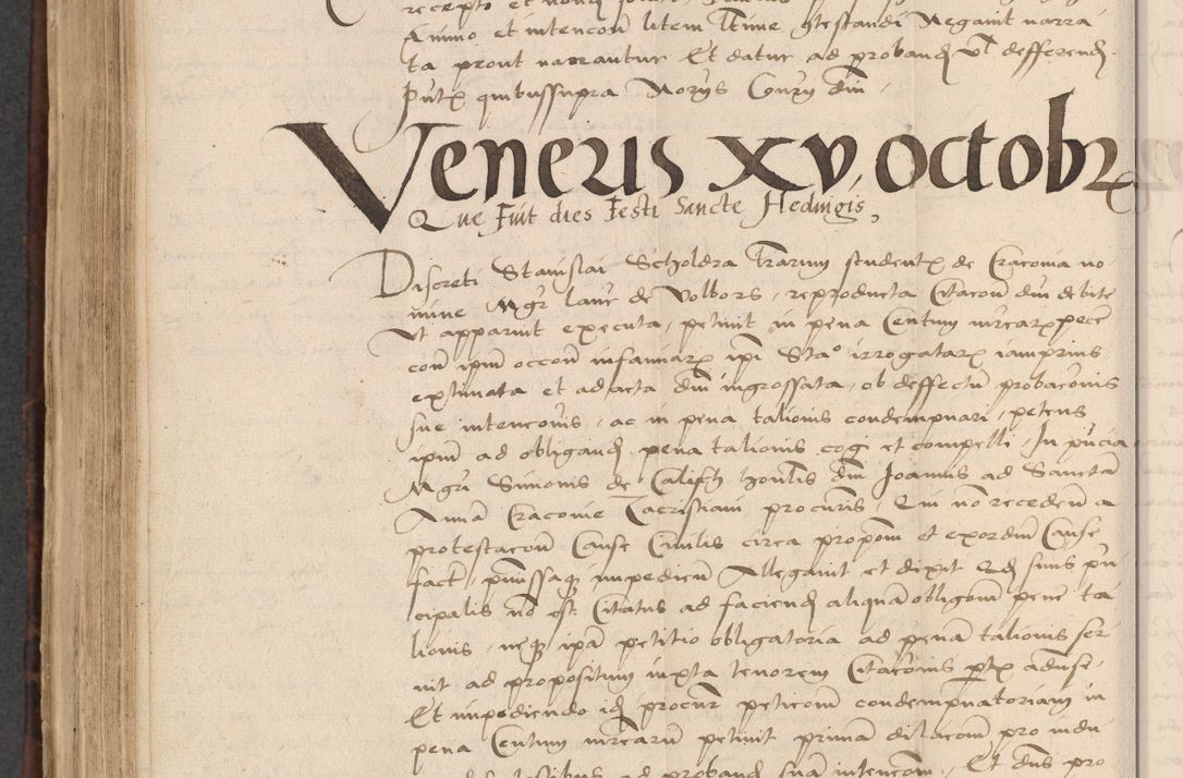 Zdjęcie nr 618 dla obiektu archiwalnego: INRI. Acta actorum, obligacionum et sentenciarum tam interlocutoriarum quam diffinitivarum coram reverendo patre ac egregio viro domino Jacobo Erciss[o]wski decretorum doctorem, canonico et officiali generali Cracoviensi ad annum Domini 1528, indicionem primam, pontificatus sanctissimi in Christo patris et domini domini Clementis divina probidendcia pape seprtimi, annum quintum, per Stanislaum de Mordi legalem consistorii notarium omine felici inchoantur