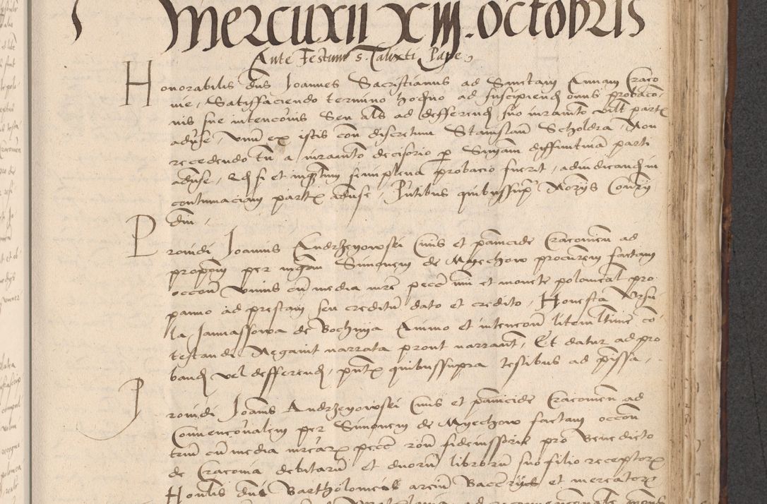 Zdjęcie nr 615 dla obiektu archiwalnego: INRI. Acta actorum, obligacionum et sentenciarum tam interlocutoriarum quam diffinitivarum coram reverendo patre ac egregio viro domino Jacobo Erciss[o]wski decretorum doctorem, canonico et officiali generali Cracoviensi ad annum Domini 1528, indicionem primam, pontificatus sanctissimi in Christo patris et domini domini Clementis divina probidendcia pape seprtimi, annum quintum, per Stanislaum de Mordi legalem consistorii notarium omine felici inchoantur