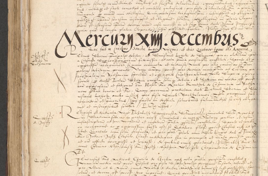 Zdjęcie nr 1100 dla obiektu archiwalnego: INRI. Acta actorum, obligacionum et sentenciarum tam interlocutoriarum quam diffinitivarum coram reverendo patre ac egregio viro domino Jacobo Erciss[o]wski decretorum doctorem, canonico et officiali generali Cracoviensi ad annum Domini 1528, indicionem primam, pontificatus sanctissimi in Christo patris et domini domini Clementis divina probidendcia pape seprtimi, annum quintum, per Stanislaum de Mordi legalem consistorii notarium omine felici inchoantur