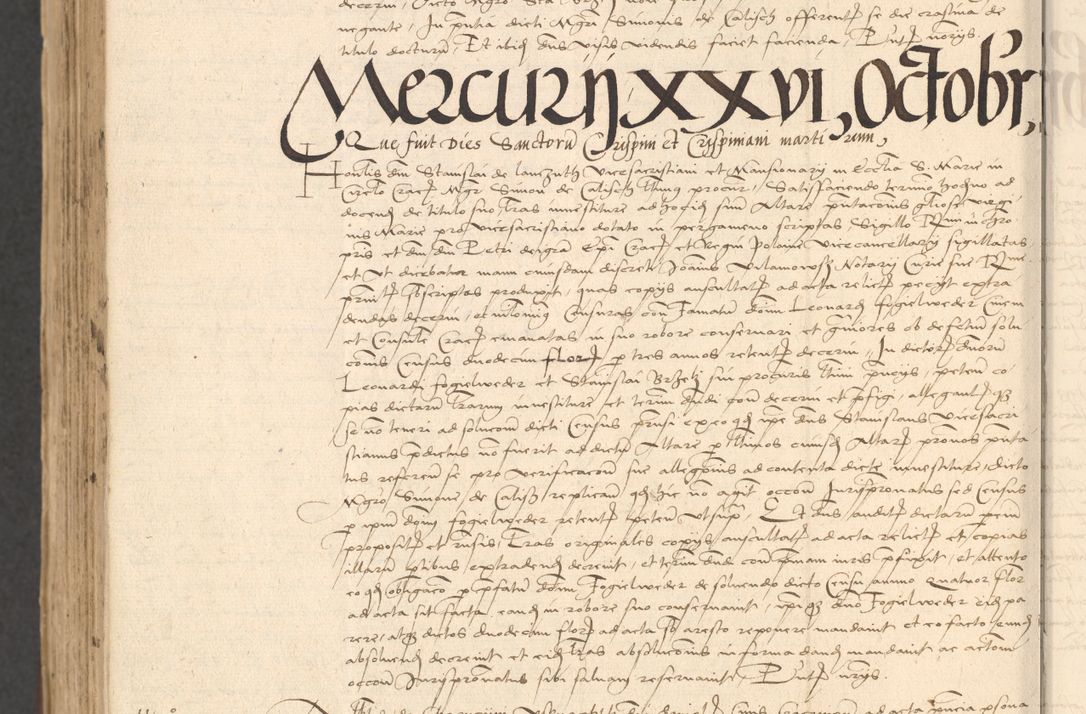 Zdjęcie nr 1068 dla obiektu archiwalnego: INRI. Acta actorum, obligacionum et sentenciarum tam interlocutoriarum quam diffinitivarum coram reverendo patre ac egregio viro domino Jacobo Erciss[o]wski decretorum doctorem, canonico et officiali generali Cracoviensi ad annum Domini 1528, indicionem primam, pontificatus sanctissimi in Christo patris et domini domini Clementis divina probidendcia pape seprtimi, annum quintum, per Stanislaum de Mordi legalem consistorii notarium omine felici inchoantur