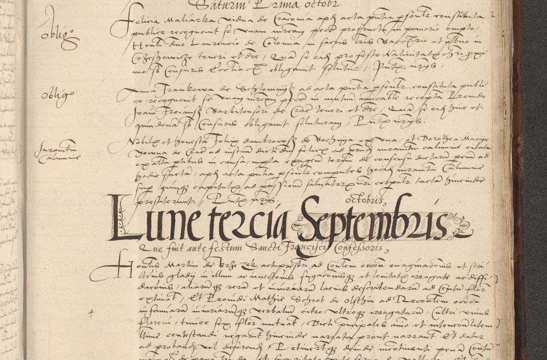 Zdjęcie nr 1045 dla obiektu archiwalnego: INRI. Acta actorum, obligacionum et sentenciarum tam interlocutoriarum quam diffinitivarum coram reverendo patre ac egregio viro domino Jacobo Erciss[o]wski decretorum doctorem, canonico et officiali generali Cracoviensi ad annum Domini 1528, indicionem primam, pontificatus sanctissimi in Christo patris et domini domini Clementis divina probidendcia pape seprtimi, annum quintum, per Stanislaum de Mordi legalem consistorii notarium omine felici inchoantur