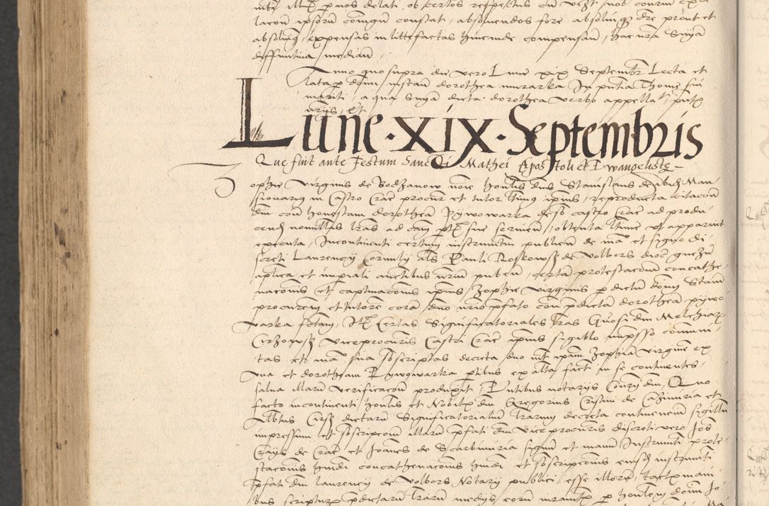 Zdjęcie nr 1038 dla obiektu archiwalnego: INRI. Acta actorum, obligacionum et sentenciarum tam interlocutoriarum quam diffinitivarum coram reverendo patre ac egregio viro domino Jacobo Erciss[o]wski decretorum doctorem, canonico et officiali generali Cracoviensi ad annum Domini 1528, indicionem primam, pontificatus sanctissimi in Christo patris et domini domini Clementis divina probidendcia pape seprtimi, annum quintum, per Stanislaum de Mordi legalem consistorii notarium omine felici inchoantur