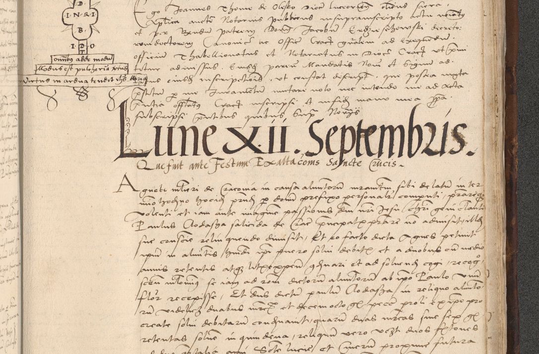 Zdjęcie nr 1035 dla obiektu archiwalnego: INRI. Acta actorum, obligacionum et sentenciarum tam interlocutoriarum quam diffinitivarum coram reverendo patre ac egregio viro domino Jacobo Erciss[o]wski decretorum doctorem, canonico et officiali generali Cracoviensi ad annum Domini 1528, indicionem primam, pontificatus sanctissimi in Christo patris et domini domini Clementis divina probidendcia pape seprtimi, annum quintum, per Stanislaum de Mordi legalem consistorii notarium omine felici inchoantur