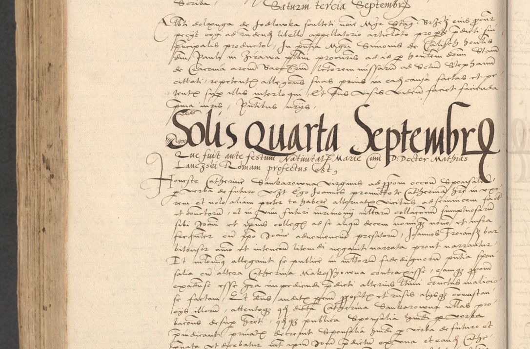 Zdjęcie nr 1028 dla obiektu archiwalnego: INRI. Acta actorum, obligacionum et sentenciarum tam interlocutoriarum quam diffinitivarum coram reverendo patre ac egregio viro domino Jacobo Erciss[o]wski decretorum doctorem, canonico et officiali generali Cracoviensi ad annum Domini 1528, indicionem primam, pontificatus sanctissimi in Christo patris et domini domini Clementis divina probidendcia pape seprtimi, annum quintum, per Stanislaum de Mordi legalem consistorii notarium omine felici inchoantur