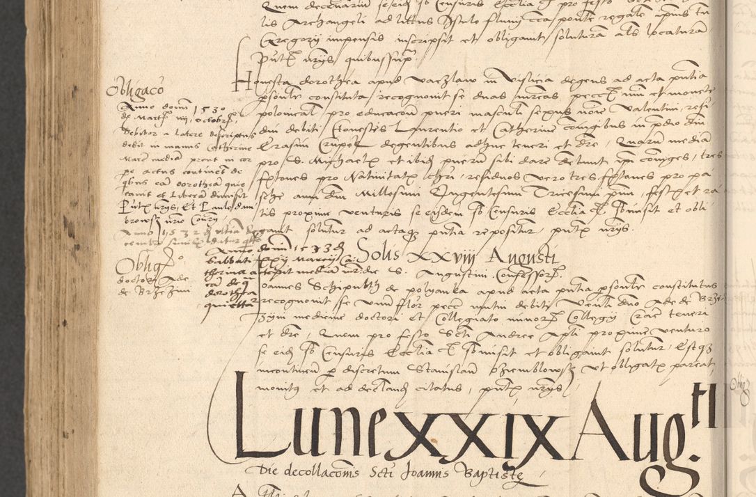Zdjęcie nr 1024 dla obiektu archiwalnego: INRI. Acta actorum, obligacionum et sentenciarum tam interlocutoriarum quam diffinitivarum coram reverendo patre ac egregio viro domino Jacobo Erciss[o]wski decretorum doctorem, canonico et officiali generali Cracoviensi ad annum Domini 1528, indicionem primam, pontificatus sanctissimi in Christo patris et domini domini Clementis divina probidendcia pape seprtimi, annum quintum, per Stanislaum de Mordi legalem consistorii notarium omine felici inchoantur
