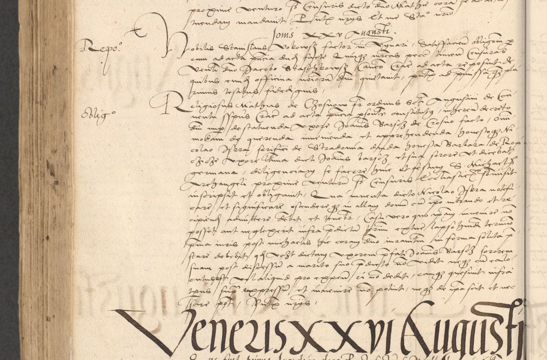 Zdjęcie nr 1020 dla obiektu archiwalnego: INRI. Acta actorum, obligacionum et sentenciarum tam interlocutoriarum quam diffinitivarum coram reverendo patre ac egregio viro domino Jacobo Erciss[o]wski decretorum doctorem, canonico et officiali generali Cracoviensi ad annum Domini 1528, indicionem primam, pontificatus sanctissimi in Christo patris et domini domini Clementis divina probidendcia pape seprtimi, annum quintum, per Stanislaum de Mordi legalem consistorii notarium omine felici inchoantur