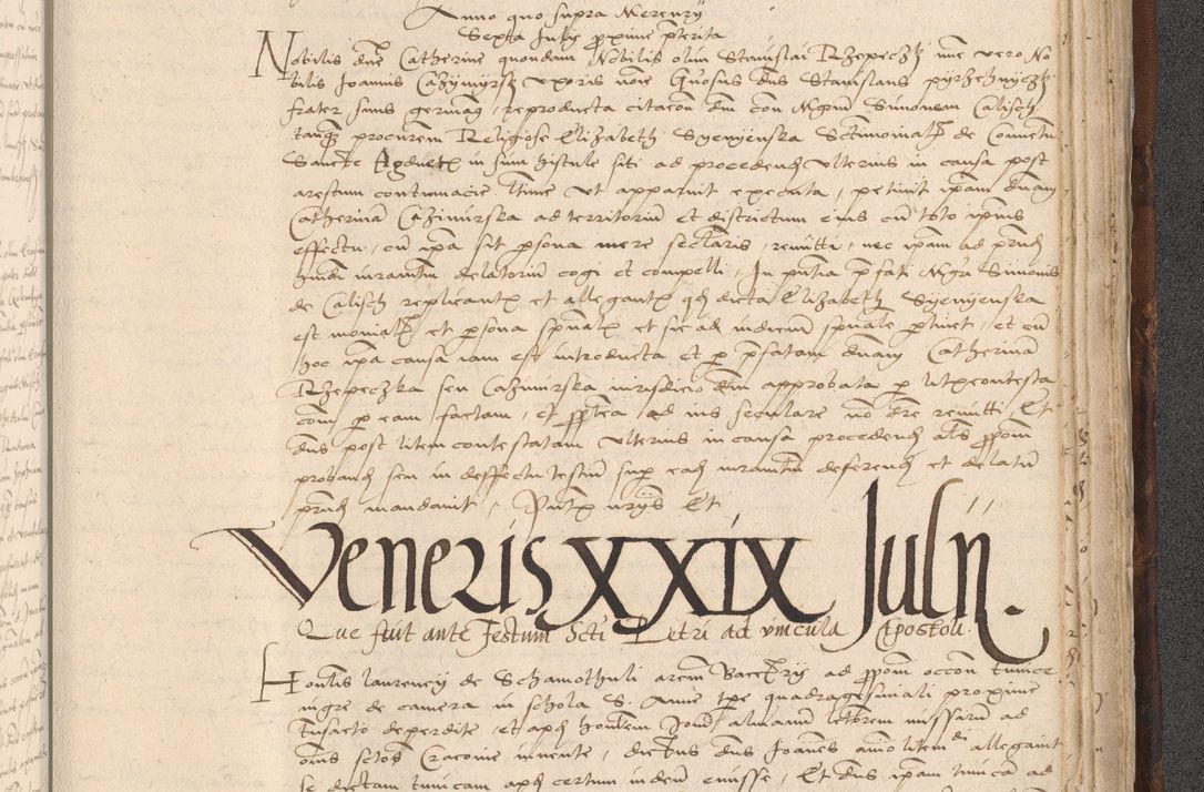 Zdjęcie nr 1003 dla obiektu archiwalnego: INRI. Acta actorum, obligacionum et sentenciarum tam interlocutoriarum quam diffinitivarum coram reverendo patre ac egregio viro domino Jacobo Erciss[o]wski decretorum doctorem, canonico et officiali generali Cracoviensi ad annum Domini 1528, indicionem primam, pontificatus sanctissimi in Christo patris et domini domini Clementis divina probidendcia pape seprtimi, annum quintum, per Stanislaum de Mordi legalem consistorii notarium omine felici inchoantur