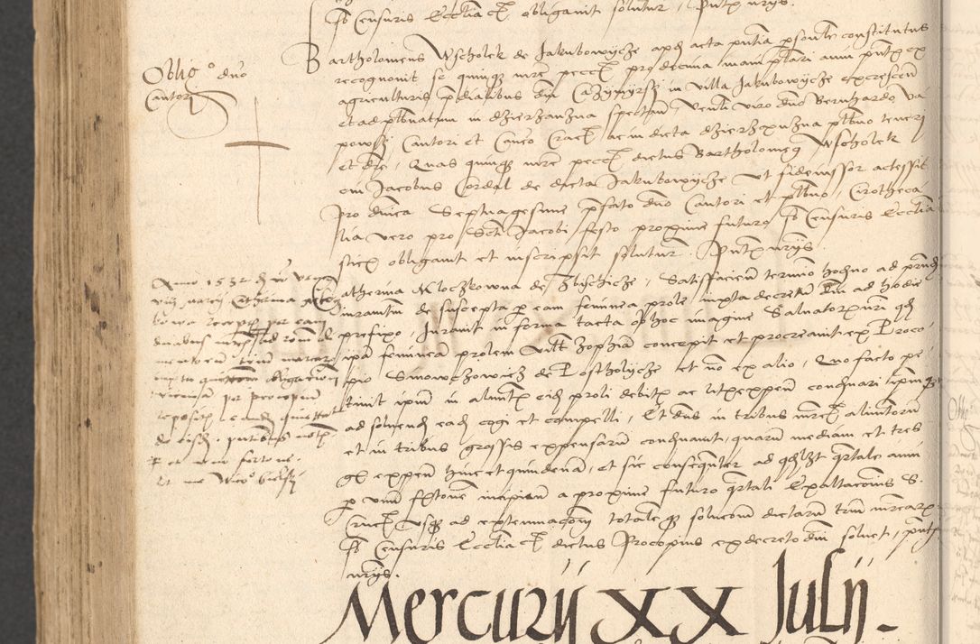 Zdjęcie nr 998 dla obiektu archiwalnego: INRI. Acta actorum, obligacionum et sentenciarum tam interlocutoriarum quam diffinitivarum coram reverendo patre ac egregio viro domino Jacobo Erciss[o]wski decretorum doctorem, canonico et officiali generali Cracoviensi ad annum Domini 1528, indicionem primam, pontificatus sanctissimi in Christo patris et domini domini Clementis divina probidendcia pape seprtimi, annum quintum, per Stanislaum de Mordi legalem consistorii notarium omine felici inchoantur