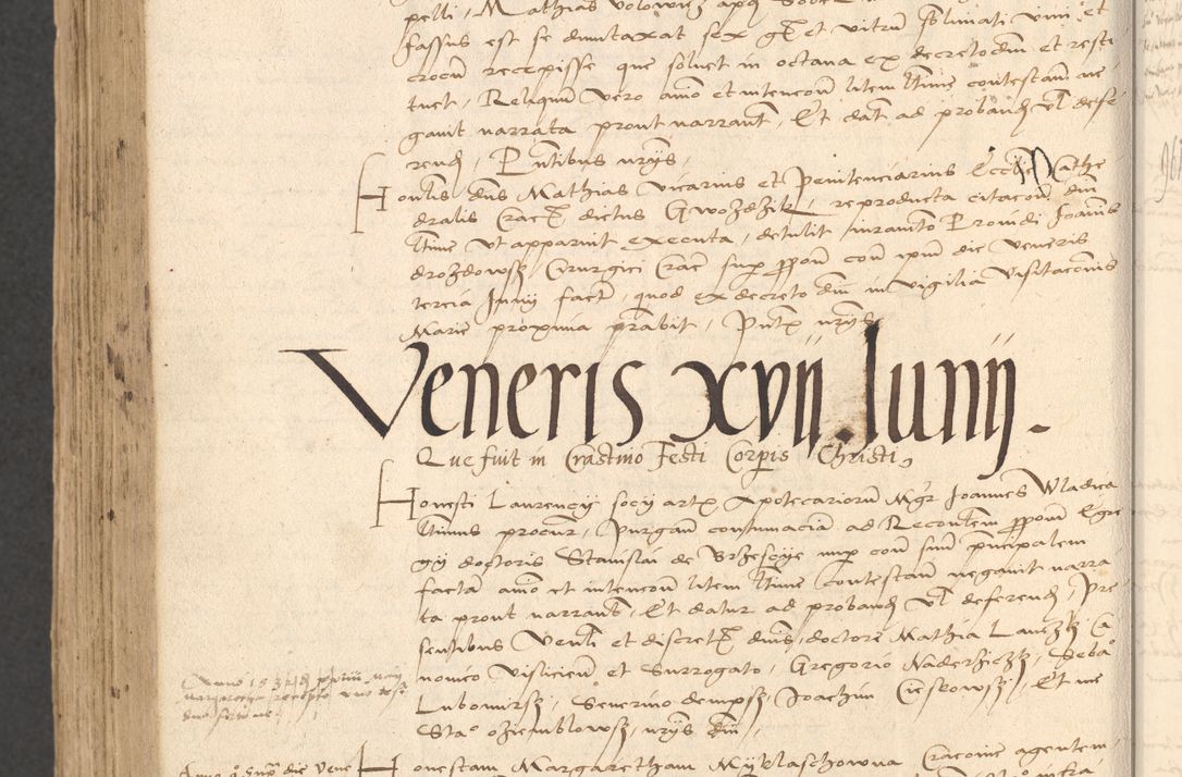 Zdjęcie nr 964 dla obiektu archiwalnego: INRI. Acta actorum, obligacionum et sentenciarum tam interlocutoriarum quam diffinitivarum coram reverendo patre ac egregio viro domino Jacobo Erciss[o]wski decretorum doctorem, canonico et officiali generali Cracoviensi ad annum Domini 1528, indicionem primam, pontificatus sanctissimi in Christo patris et domini domini Clementis divina probidendcia pape seprtimi, annum quintum, per Stanislaum de Mordi legalem consistorii notarium omine felici inchoantur