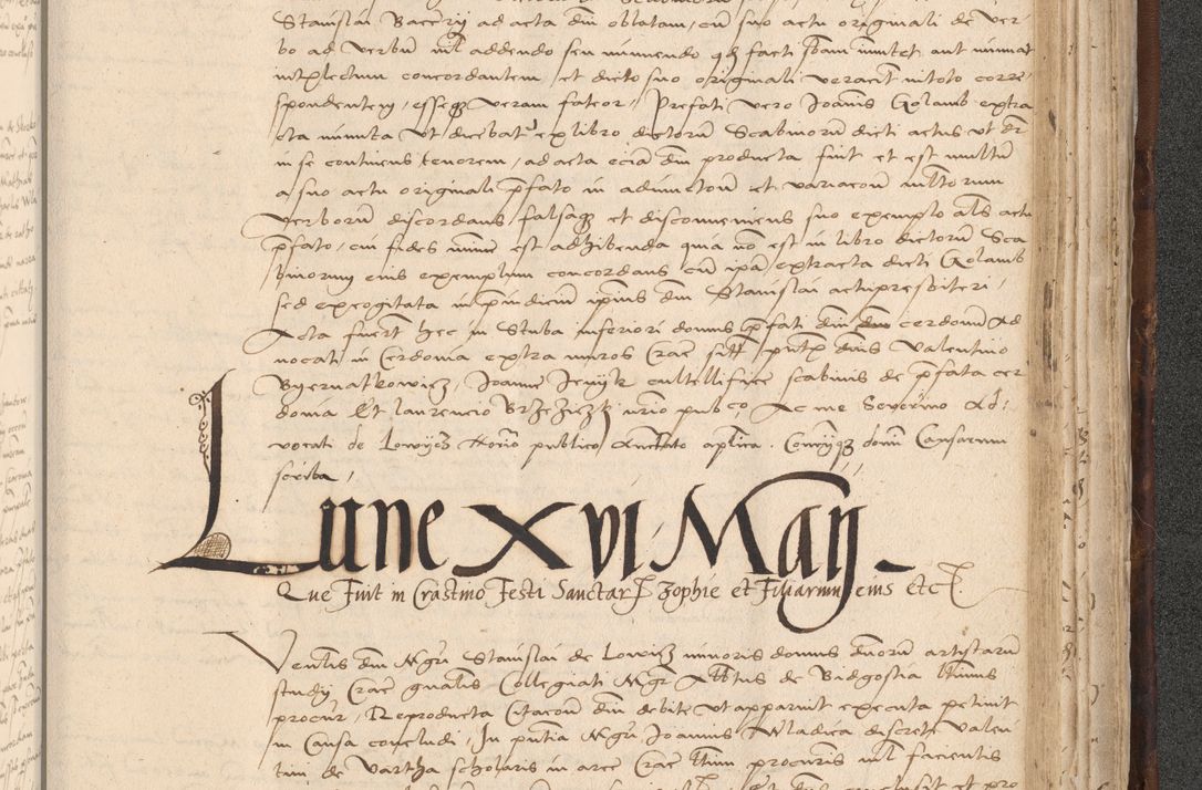 Zdjęcie nr 915 dla obiektu archiwalnego: INRI. Acta actorum, obligacionum et sentenciarum tam interlocutoriarum quam diffinitivarum coram reverendo patre ac egregio viro domino Jacobo Erciss[o]wski decretorum doctorem, canonico et officiali generali Cracoviensi ad annum Domini 1528, indicionem primam, pontificatus sanctissimi in Christo patris et domini domini Clementis divina probidendcia pape seprtimi, annum quintum, per Stanislaum de Mordi legalem consistorii notarium omine felici inchoantur