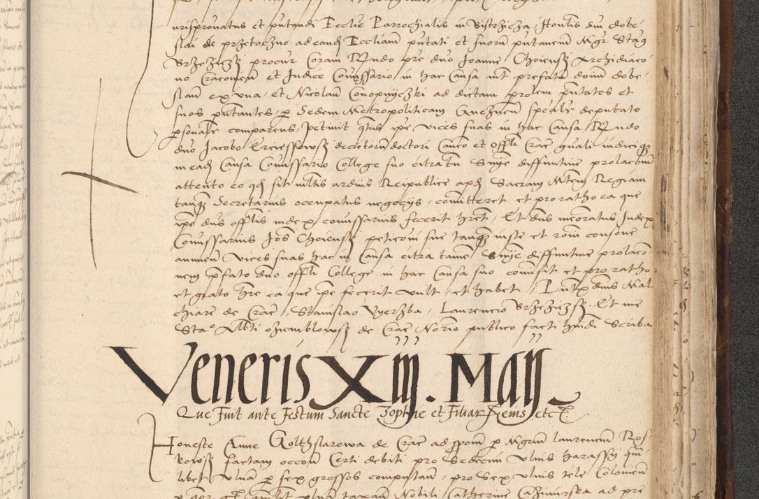 Zdjęcie nr 911 dla obiektu archiwalnego: INRI. Acta actorum, obligacionum et sentenciarum tam interlocutoriarum quam diffinitivarum coram reverendo patre ac egregio viro domino Jacobo Erciss[o]wski decretorum doctorem, canonico et officiali generali Cracoviensi ad annum Domini 1528, indicionem primam, pontificatus sanctissimi in Christo patris et domini domini Clementis divina probidendcia pape seprtimi, annum quintum, per Stanislaum de Mordi legalem consistorii notarium omine felici inchoantur