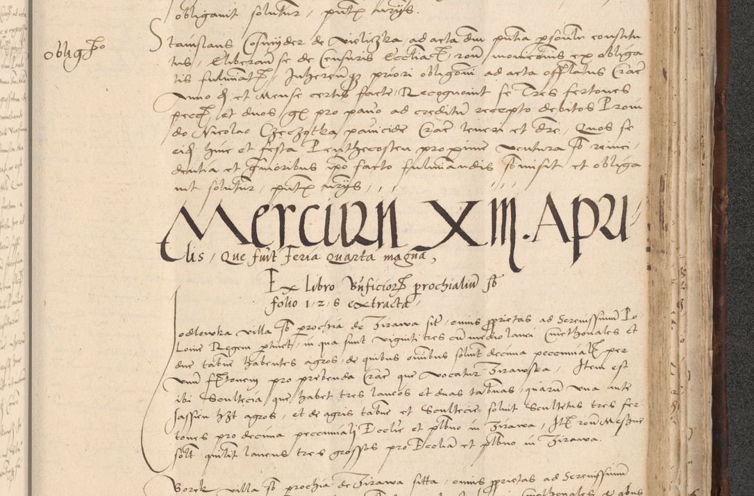 Zdjęcie nr 877 dla obiektu archiwalnego: INRI. Acta actorum, obligacionum et sentenciarum tam interlocutoriarum quam diffinitivarum coram reverendo patre ac egregio viro domino Jacobo Erciss[o]wski decretorum doctorem, canonico et officiali generali Cracoviensi ad annum Domini 1528, indicionem primam, pontificatus sanctissimi in Christo patris et domini domini Clementis divina probidendcia pape seprtimi, annum quintum, per Stanislaum de Mordi legalem consistorii notarium omine felici inchoantur