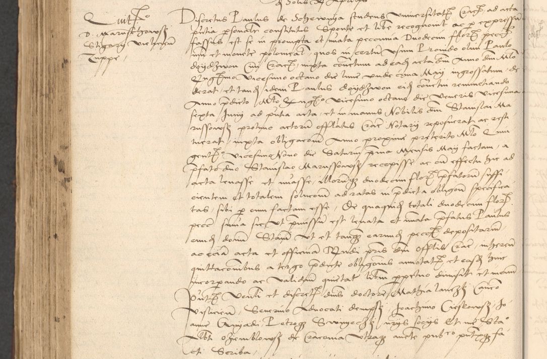 Zdjęcie nr 876 dla obiektu archiwalnego: INRI. Acta actorum, obligacionum et sentenciarum tam interlocutoriarum quam diffinitivarum coram reverendo patre ac egregio viro domino Jacobo Erciss[o]wski decretorum doctorem, canonico et officiali generali Cracoviensi ad annum Domini 1528, indicionem primam, pontificatus sanctissimi in Christo patris et domini domini Clementis divina probidendcia pape seprtimi, annum quintum, per Stanislaum de Mordi legalem consistorii notarium omine felici inchoantur