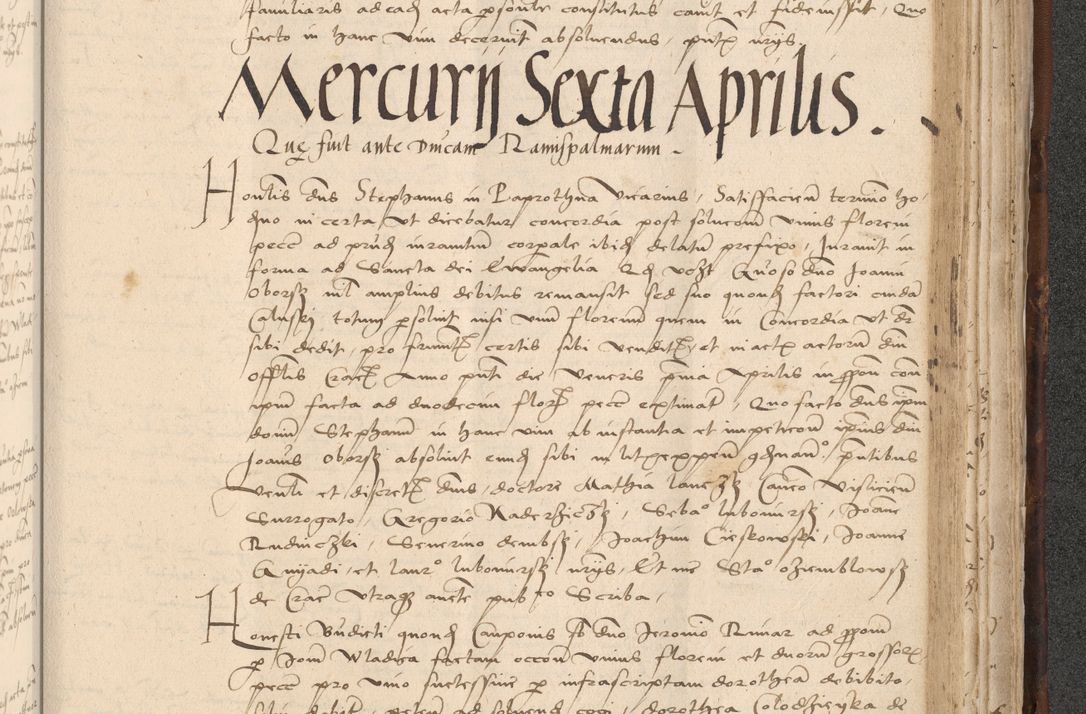 Zdjęcie nr 857 dla obiektu archiwalnego: INRI. Acta actorum, obligacionum et sentenciarum tam interlocutoriarum quam diffinitivarum coram reverendo patre ac egregio viro domino Jacobo Erciss[o]wski decretorum doctorem, canonico et officiali generali Cracoviensi ad annum Domini 1528, indicionem primam, pontificatus sanctissimi in Christo patris et domini domini Clementis divina probidendcia pape seprtimi, annum quintum, per Stanislaum de Mordi legalem consistorii notarium omine felici inchoantur