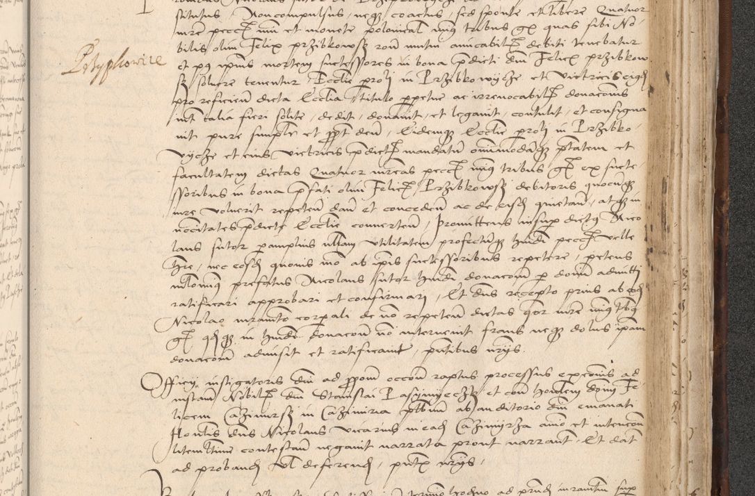 Zdjęcie nr 851 dla obiektu archiwalnego: INRI. Acta actorum, obligacionum et sentenciarum tam interlocutoriarum quam diffinitivarum coram reverendo patre ac egregio viro domino Jacobo Erciss[o]wski decretorum doctorem, canonico et officiali generali Cracoviensi ad annum Domini 1528, indicionem primam, pontificatus sanctissimi in Christo patris et domini domini Clementis divina probidendcia pape seprtimi, annum quintum, per Stanislaum de Mordi legalem consistorii notarium omine felici inchoantur