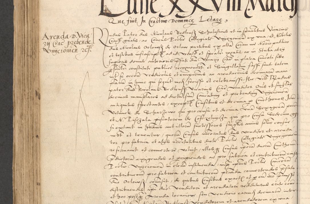 Zdjęcie nr 830 dla obiektu archiwalnego: INRI. Acta actorum, obligacionum et sentenciarum tam interlocutoriarum quam diffinitivarum coram reverendo patre ac egregio viro domino Jacobo Erciss[o]wski decretorum doctorem, canonico et officiali generali Cracoviensi ad annum Domini 1528, indicionem primam, pontificatus sanctissimi in Christo patris et domini domini Clementis divina probidendcia pape seprtimi, annum quintum, per Stanislaum de Mordi legalem consistorii notarium omine felici inchoantur