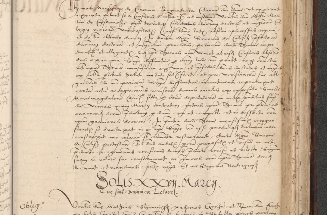Zdjęcie nr 829 dla obiektu archiwalnego: INRI. Acta actorum, obligacionum et sentenciarum tam interlocutoriarum quam diffinitivarum coram reverendo patre ac egregio viro domino Jacobo Erciss[o]wski decretorum doctorem, canonico et officiali generali Cracoviensi ad annum Domini 1528, indicionem primam, pontificatus sanctissimi in Christo patris et domini domini Clementis divina probidendcia pape seprtimi, annum quintum, per Stanislaum de Mordi legalem consistorii notarium omine felici inchoantur