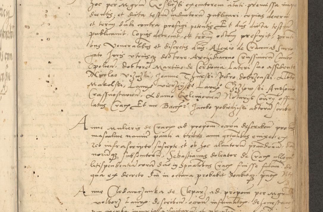 Zdjęcie nr 6 dla obiektu archiwalnego: Acta actorum causarum, sentenciarum et obligationum coram reverendo patre domino Thoma Roznowski canonico et reverendissimi in Christo patris et domini domini Patri Dei gratia Cracoviensis. Sabbato, 26 Octobris in ecclesiam suam solenniter recepti officialis generalis Cracoviensis dinita administratura, qua fungebatur post mortem reverendissimi olim felicis recordationis domini Joannis Choiecki episcopi Cracoviensis et Regni Polonie cancelarii anno presenti currenti videlicet 1538, die 11 Marcii Piotrcovie in comiciis celebratis circiter 23 horam defuncti sepulto corpore nona eiusdemque obsequiis X respective Aprilis peractis electo sub indictione XI, pontificatu vero sanctissimi in Christo patris et domini nostri domini Pauli divina providencia pape tercii foeliciter moderni, anno quarto, incepta felicibus auspiciis continuantur ordine processu infrascripto