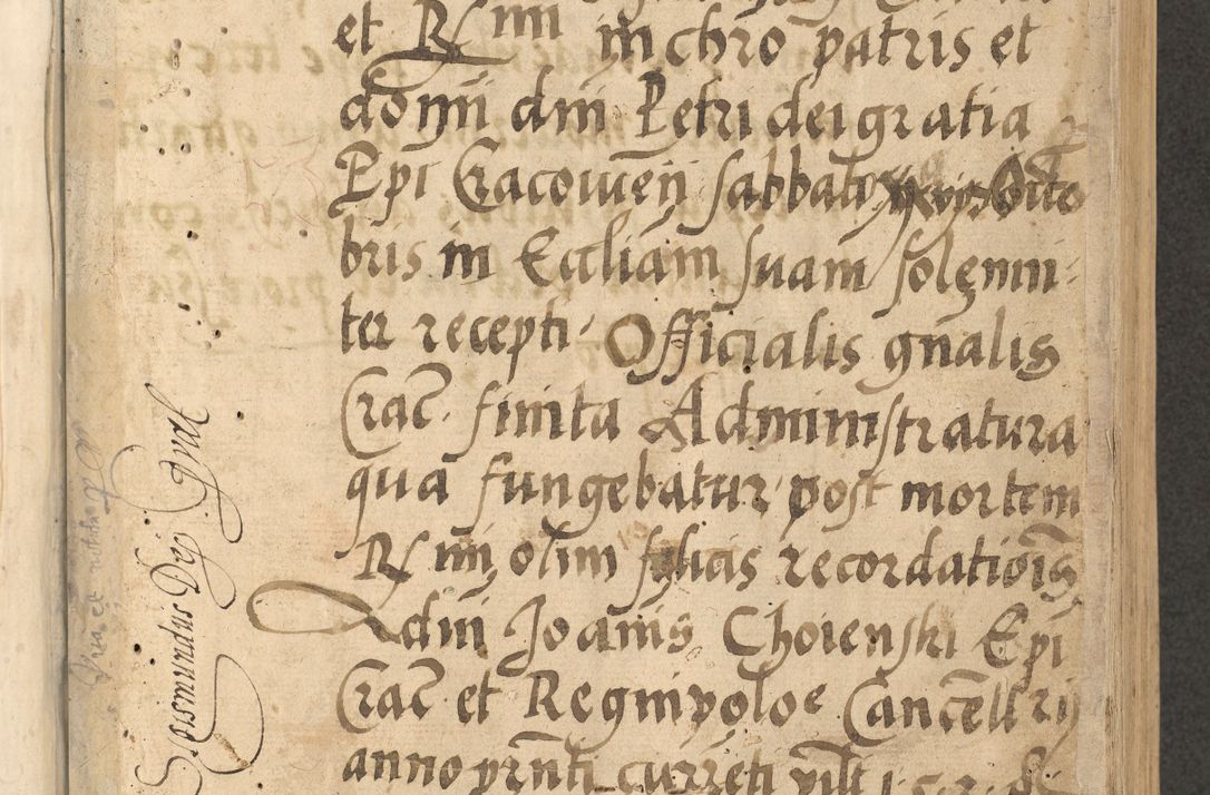 Zdjęcie nr 4 dla obiektu archiwalnego: Acta actorum causarum, sentenciarum et obligationum coram reverendo patre domino Thoma Roznowski canonico et reverendissimi in Christo patris et domini domini Patri Dei gratia Cracoviensis. Sabbato, 26 Octobris in ecclesiam suam solenniter recepti officialis generalis Cracoviensis dinita administratura, qua fungebatur post mortem reverendissimi olim felicis recordationis domini Joannis Choiecki episcopi Cracoviensis et Regni Polonie cancelarii anno presenti currenti videlicet 1538, die 11 Marcii Piotrcovie in comiciis celebratis circiter 23 horam defuncti sepulto corpore nona eiusdemque obsequiis X respective Aprilis peractis electo sub indictione XI, pontificatu vero sanctissimi in Christo patris et domini nostri domini Pauli divina providencia pape tercii foeliciter moderni, anno quarto, incepta felicibus auspiciis continuantur ordine processu infrascripto