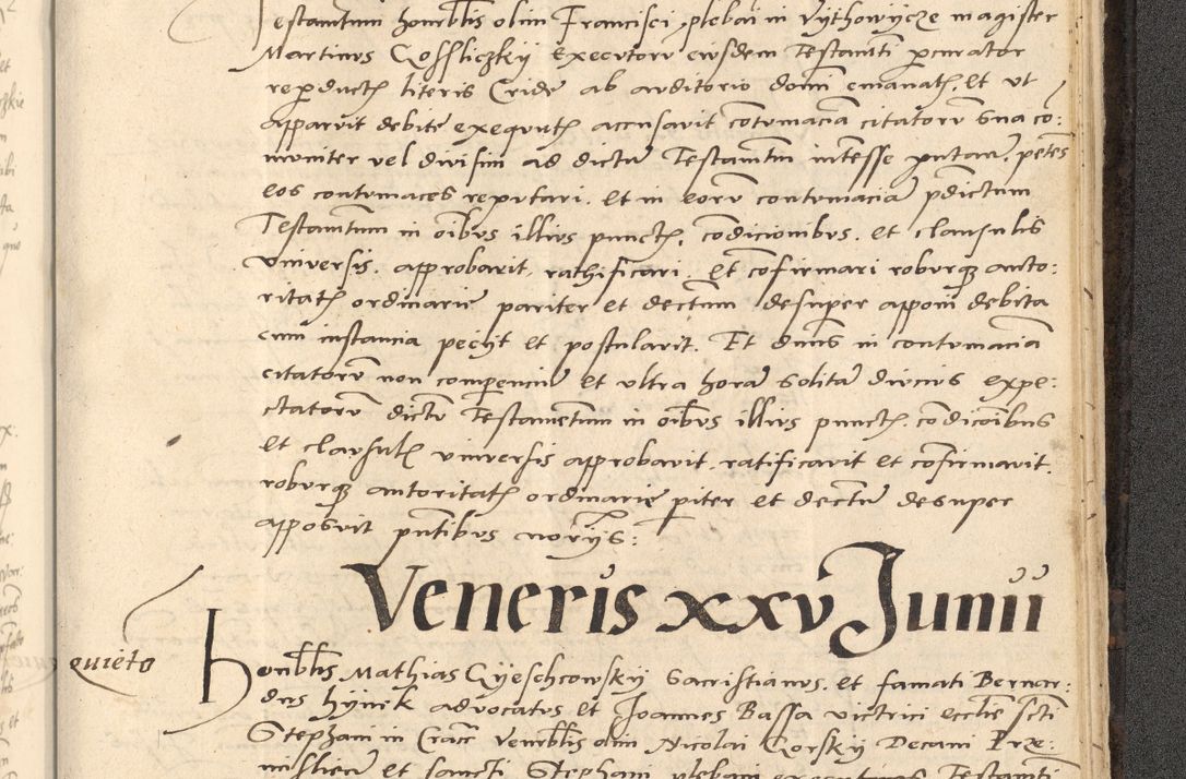 Zdjęcie nr 884 dla obiektu archiwalnego: Acta actorum causarum, sentenciarum et obligationum coram reverendo patre domino Thoma Roznowski canonico et reverendissimi in Christo patris et domini domini Patri Dei gratia Cracoviensis. Sabbato, 26 Octobris in ecclesiam suam solenniter recepti officialis generalis Cracoviensis dinita administratura, qua fungebatur post mortem reverendissimi olim felicis recordationis domini Joannis Choiecki episcopi Cracoviensis et Regni Polonie cancelarii anno presenti currenti videlicet 1538, die 11 Marcii Piotrcovie in comiciis celebratis circiter 23 horam defuncti sepulto corpore nona eiusdemque obsequiis X respective Aprilis peractis electo sub indictione XI, pontificatu vero sanctissimi in Christo patris et domini nostri domini Pauli divina providencia pape tercii foeliciter moderni, anno quarto, incepta felicibus auspiciis continuantur ordine processu infrascripto