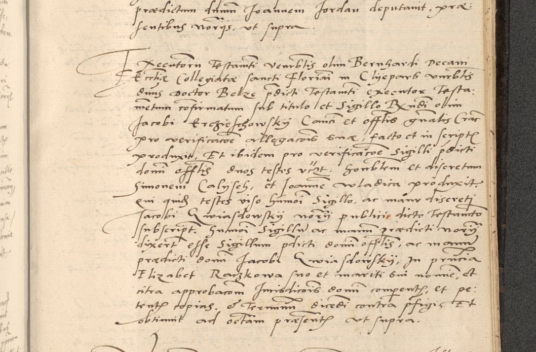 Zdjęcie nr 844 dla obiektu archiwalnego: Acta actorum causarum, sentenciarum et obligationum coram reverendo patre domino Thoma Roznowski canonico et reverendissimi in Christo patris et domini domini Patri Dei gratia Cracoviensis. Sabbato, 26 Octobris in ecclesiam suam solenniter recepti officialis generalis Cracoviensis dinita administratura, qua fungebatur post mortem reverendissimi olim felicis recordationis domini Joannis Choiecki episcopi Cracoviensis et Regni Polonie cancelarii anno presenti currenti videlicet 1538, die 11 Marcii Piotrcovie in comiciis celebratis circiter 23 horam defuncti sepulto corpore nona eiusdemque obsequiis X respective Aprilis peractis electo sub indictione XI, pontificatu vero sanctissimi in Christo patris et domini nostri domini Pauli divina providencia pape tercii foeliciter moderni, anno quarto, incepta felicibus auspiciis continuantur ordine processu infrascripto