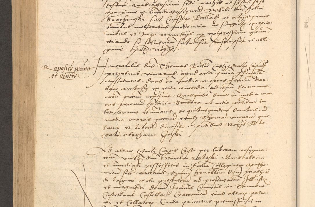 Zdjęcie nr 779 dla obiektu archiwalnego: Acta actorum causarum, sentenciarum et obligationum coram reverendo patre domino Thoma Roznowski canonico et reverendissimi in Christo patris et domini domini Patri Dei gratia Cracoviensis. Sabbato, 26 Octobris in ecclesiam suam solenniter recepti officialis generalis Cracoviensis dinita administratura, qua fungebatur post mortem reverendissimi olim felicis recordationis domini Joannis Choiecki episcopi Cracoviensis et Regni Polonie cancelarii anno presenti currenti videlicet 1538, die 11 Marcii Piotrcovie in comiciis celebratis circiter 23 horam defuncti sepulto corpore nona eiusdemque obsequiis X respective Aprilis peractis electo sub indictione XI, pontificatu vero sanctissimi in Christo patris et domini nostri domini Pauli divina providencia pape tercii foeliciter moderni, anno quarto, incepta felicibus auspiciis continuantur ordine processu infrascripto