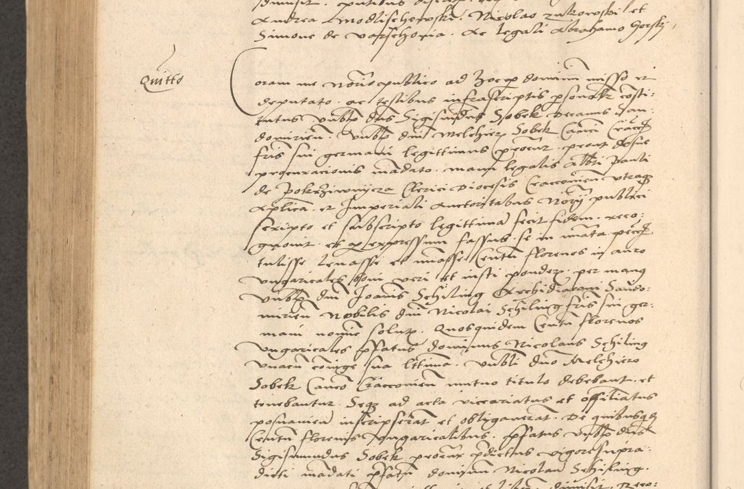 Zdjęcie nr 761 dla obiektu archiwalnego: Acta actorum causarum, sentenciarum et obligationum coram reverendo patre domino Thoma Roznowski canonico et reverendissimi in Christo patris et domini domini Patri Dei gratia Cracoviensis. Sabbato, 26 Octobris in ecclesiam suam solenniter recepti officialis generalis Cracoviensis dinita administratura, qua fungebatur post mortem reverendissimi olim felicis recordationis domini Joannis Choiecki episcopi Cracoviensis et Regni Polonie cancelarii anno presenti currenti videlicet 1538, die 11 Marcii Piotrcovie in comiciis celebratis circiter 23 horam defuncti sepulto corpore nona eiusdemque obsequiis X respective Aprilis peractis electo sub indictione XI, pontificatu vero sanctissimi in Christo patris et domini nostri domini Pauli divina providencia pape tercii foeliciter moderni, anno quarto, incepta felicibus auspiciis continuantur ordine processu infrascripto