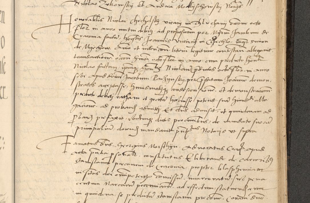 Zdjęcie nr 746 dla obiektu archiwalnego: Acta actorum causarum, sentenciarum et obligationum coram reverendo patre domino Thoma Roznowski canonico et reverendissimi in Christo patris et domini domini Patri Dei gratia Cracoviensis. Sabbato, 26 Octobris in ecclesiam suam solenniter recepti officialis generalis Cracoviensis dinita administratura, qua fungebatur post mortem reverendissimi olim felicis recordationis domini Joannis Choiecki episcopi Cracoviensis et Regni Polonie cancelarii anno presenti currenti videlicet 1538, die 11 Marcii Piotrcovie in comiciis celebratis circiter 23 horam defuncti sepulto corpore nona eiusdemque obsequiis X respective Aprilis peractis electo sub indictione XI, pontificatu vero sanctissimi in Christo patris et domini nostri domini Pauli divina providencia pape tercii foeliciter moderni, anno quarto, incepta felicibus auspiciis continuantur ordine processu infrascripto