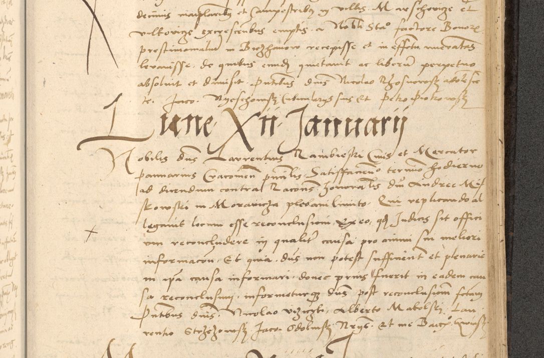 Zdjęcie nr 734 dla obiektu archiwalnego: Acta actorum causarum, sentenciarum et obligationum coram reverendo patre domino Thoma Roznowski canonico et reverendissimi in Christo patris et domini domini Patri Dei gratia Cracoviensis. Sabbato, 26 Octobris in ecclesiam suam solenniter recepti officialis generalis Cracoviensis dinita administratura, qua fungebatur post mortem reverendissimi olim felicis recordationis domini Joannis Choiecki episcopi Cracoviensis et Regni Polonie cancelarii anno presenti currenti videlicet 1538, die 11 Marcii Piotrcovie in comiciis celebratis circiter 23 horam defuncti sepulto corpore nona eiusdemque obsequiis X respective Aprilis peractis electo sub indictione XI, pontificatu vero sanctissimi in Christo patris et domini nostri domini Pauli divina providencia pape tercii foeliciter moderni, anno quarto, incepta felicibus auspiciis continuantur ordine processu infrascripto