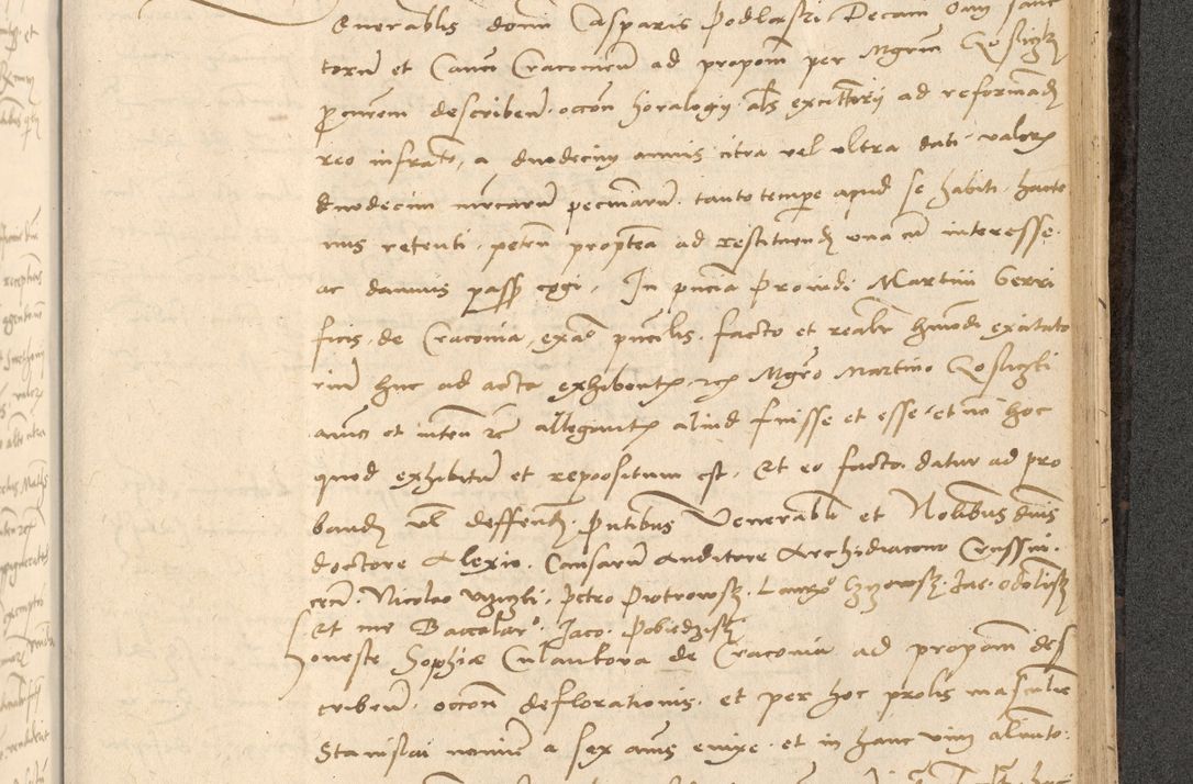 Zdjęcie nr 708 dla obiektu archiwalnego: Acta actorum causarum, sentenciarum et obligationum coram reverendo patre domino Thoma Roznowski canonico et reverendissimi in Christo patris et domini domini Patri Dei gratia Cracoviensis. Sabbato, 26 Octobris in ecclesiam suam solenniter recepti officialis generalis Cracoviensis dinita administratura, qua fungebatur post mortem reverendissimi olim felicis recordationis domini Joannis Choiecki episcopi Cracoviensis et Regni Polonie cancelarii anno presenti currenti videlicet 1538, die 11 Marcii Piotrcovie in comiciis celebratis circiter 23 horam defuncti sepulto corpore nona eiusdemque obsequiis X respective Aprilis peractis electo sub indictione XI, pontificatu vero sanctissimi in Christo patris et domini nostri domini Pauli divina providencia pape tercii foeliciter moderni, anno quarto, incepta felicibus auspiciis continuantur ordine processu infrascripto