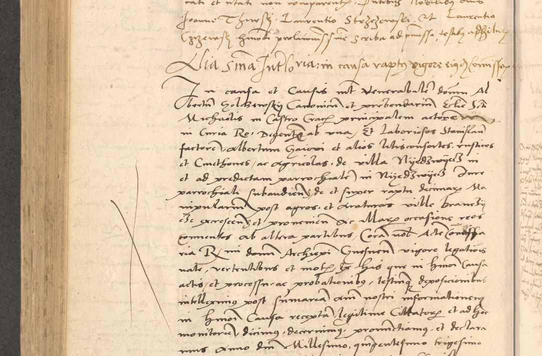 Zdjęcie nr 695 dla obiektu archiwalnego: Acta actorum causarum, sentenciarum et obligationum coram reverendo patre domino Thoma Roznowski canonico et reverendissimi in Christo patris et domini domini Patri Dei gratia Cracoviensis. Sabbato, 26 Octobris in ecclesiam suam solenniter recepti officialis generalis Cracoviensis dinita administratura, qua fungebatur post mortem reverendissimi olim felicis recordationis domini Joannis Choiecki episcopi Cracoviensis et Regni Polonie cancelarii anno presenti currenti videlicet 1538, die 11 Marcii Piotrcovie in comiciis celebratis circiter 23 horam defuncti sepulto corpore nona eiusdemque obsequiis X respective Aprilis peractis electo sub indictione XI, pontificatu vero sanctissimi in Christo patris et domini nostri domini Pauli divina providencia pape tercii foeliciter moderni, anno quarto, incepta felicibus auspiciis continuantur ordine processu infrascripto