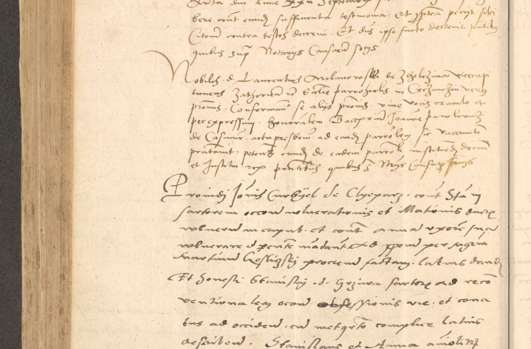 Zdjęcie nr 615 dla obiektu archiwalnego: Acta actorum causarum, sentenciarum et obligationum coram reverendo patre domino Thoma Roznowski canonico et reverendissimi in Christo patris et domini domini Patri Dei gratia Cracoviensis. Sabbato, 26 Octobris in ecclesiam suam solenniter recepti officialis generalis Cracoviensis dinita administratura, qua fungebatur post mortem reverendissimi olim felicis recordationis domini Joannis Choiecki episcopi Cracoviensis et Regni Polonie cancelarii anno presenti currenti videlicet 1538, die 11 Marcii Piotrcovie in comiciis celebratis circiter 23 horam defuncti sepulto corpore nona eiusdemque obsequiis X respective Aprilis peractis electo sub indictione XI, pontificatu vero sanctissimi in Christo patris et domini nostri domini Pauli divina providencia pape tercii foeliciter moderni, anno quarto, incepta felicibus auspiciis continuantur ordine processu infrascripto
