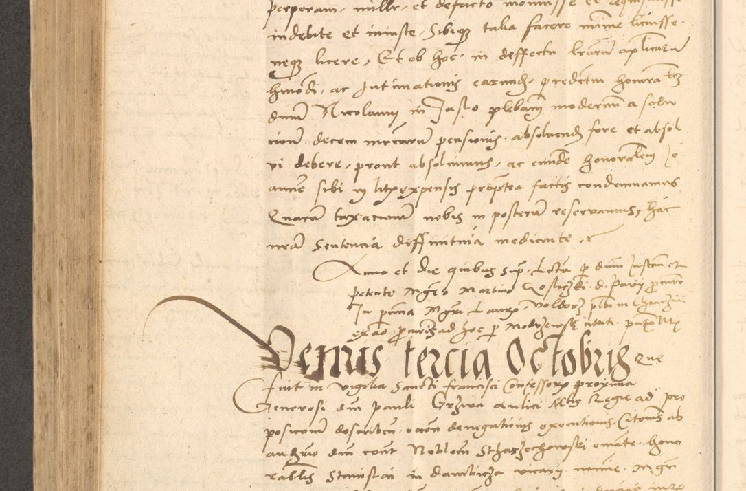 Zdjęcie nr 605 dla obiektu archiwalnego: Acta actorum causarum, sentenciarum et obligationum coram reverendo patre domino Thoma Roznowski canonico et reverendissimi in Christo patris et domini domini Patri Dei gratia Cracoviensis. Sabbato, 26 Octobris in ecclesiam suam solenniter recepti officialis generalis Cracoviensis dinita administratura, qua fungebatur post mortem reverendissimi olim felicis recordationis domini Joannis Choiecki episcopi Cracoviensis et Regni Polonie cancelarii anno presenti currenti videlicet 1538, die 11 Marcii Piotrcovie in comiciis celebratis circiter 23 horam defuncti sepulto corpore nona eiusdemque obsequiis X respective Aprilis peractis electo sub indictione XI, pontificatu vero sanctissimi in Christo patris et domini nostri domini Pauli divina providencia pape tercii foeliciter moderni, anno quarto, incepta felicibus auspiciis continuantur ordine processu infrascripto