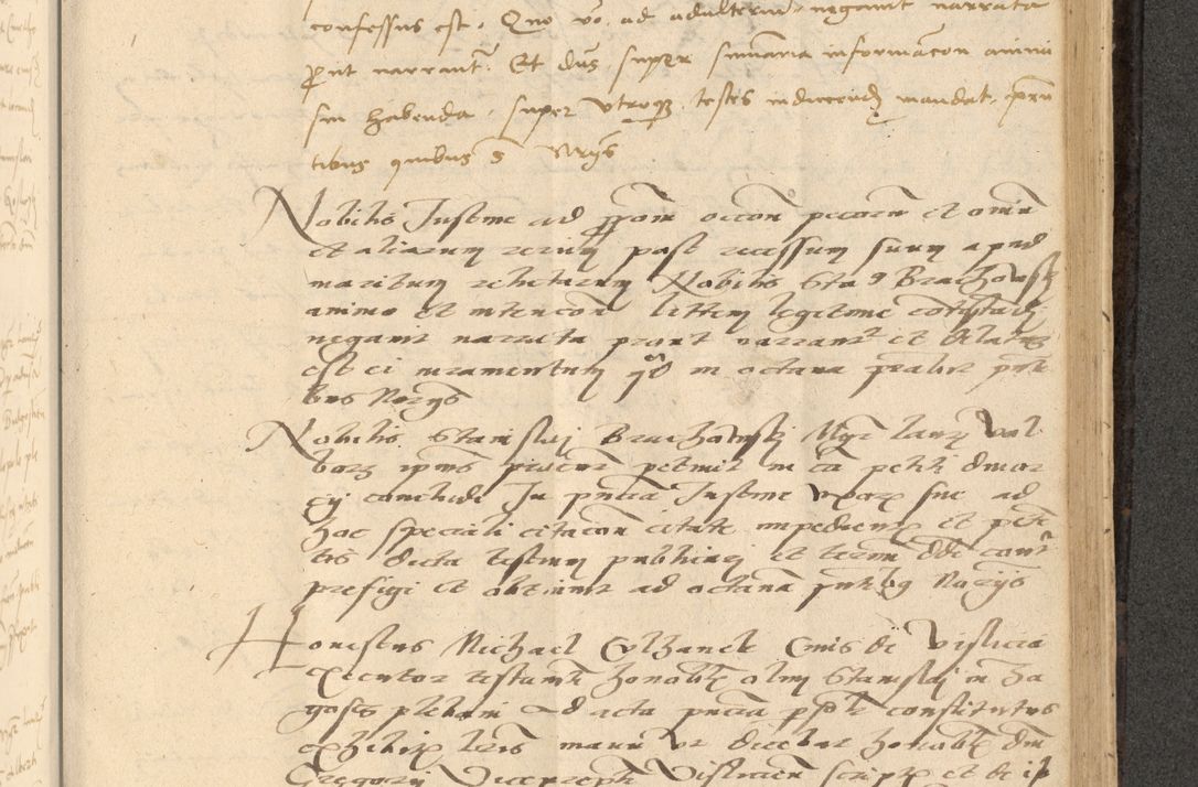 Zdjęcie nr 594 dla obiektu archiwalnego: Acta actorum causarum, sentenciarum et obligationum coram reverendo patre domino Thoma Roznowski canonico et reverendissimi in Christo patris et domini domini Patri Dei gratia Cracoviensis. Sabbato, 26 Octobris in ecclesiam suam solenniter recepti officialis generalis Cracoviensis dinita administratura, qua fungebatur post mortem reverendissimi olim felicis recordationis domini Joannis Choiecki episcopi Cracoviensis et Regni Polonie cancelarii anno presenti currenti videlicet 1538, die 11 Marcii Piotrcovie in comiciis celebratis circiter 23 horam defuncti sepulto corpore nona eiusdemque obsequiis X respective Aprilis peractis electo sub indictione XI, pontificatu vero sanctissimi in Christo patris et domini nostri domini Pauli divina providencia pape tercii foeliciter moderni, anno quarto, incepta felicibus auspiciis continuantur ordine processu infrascripto