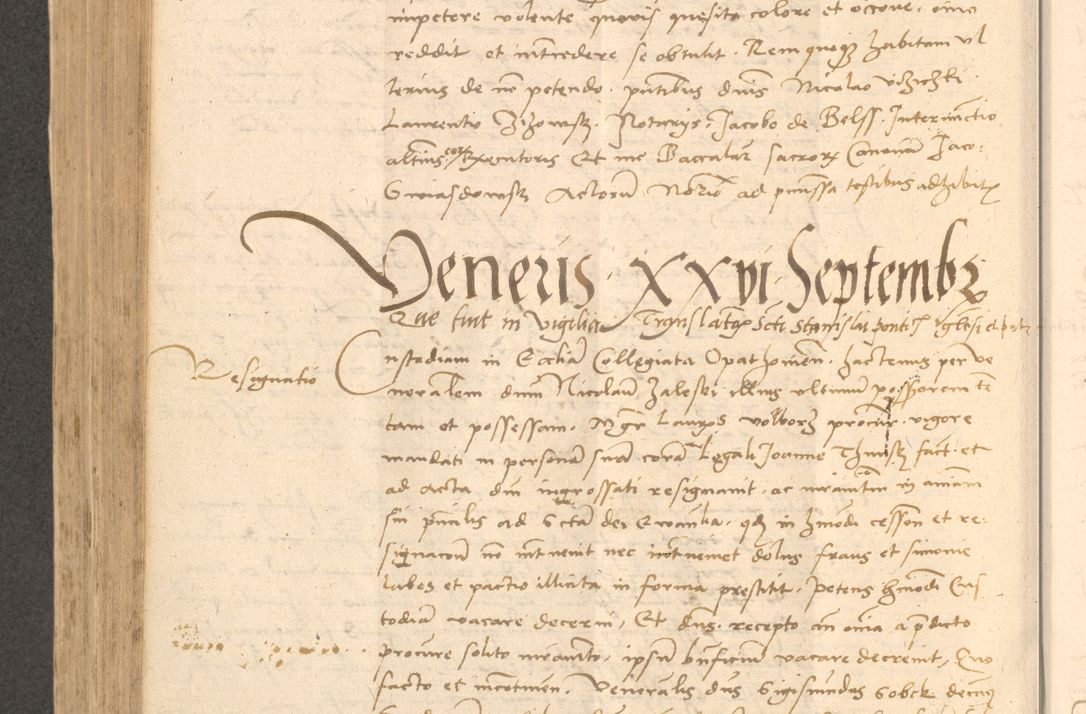 Zdjęcie nr 591 dla obiektu archiwalnego: Acta actorum causarum, sentenciarum et obligationum coram reverendo patre domino Thoma Roznowski canonico et reverendissimi in Christo patris et domini domini Patri Dei gratia Cracoviensis. Sabbato, 26 Octobris in ecclesiam suam solenniter recepti officialis generalis Cracoviensis dinita administratura, qua fungebatur post mortem reverendissimi olim felicis recordationis domini Joannis Choiecki episcopi Cracoviensis et Regni Polonie cancelarii anno presenti currenti videlicet 1538, die 11 Marcii Piotrcovie in comiciis celebratis circiter 23 horam defuncti sepulto corpore nona eiusdemque obsequiis X respective Aprilis peractis electo sub indictione XI, pontificatu vero sanctissimi in Christo patris et domini nostri domini Pauli divina providencia pape tercii foeliciter moderni, anno quarto, incepta felicibus auspiciis continuantur ordine processu infrascripto