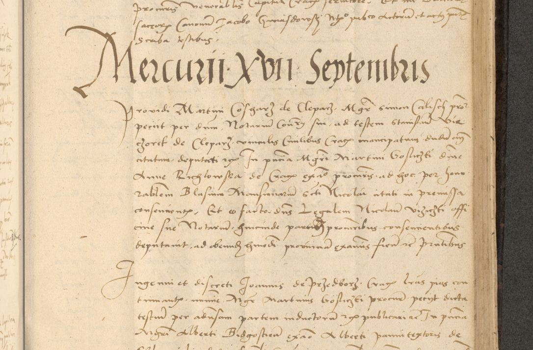 Zdjęcie nr 580 dla obiektu archiwalnego: Acta actorum causarum, sentenciarum et obligationum coram reverendo patre domino Thoma Roznowski canonico et reverendissimi in Christo patris et domini domini Patri Dei gratia Cracoviensis. Sabbato, 26 Octobris in ecclesiam suam solenniter recepti officialis generalis Cracoviensis dinita administratura, qua fungebatur post mortem reverendissimi olim felicis recordationis domini Joannis Choiecki episcopi Cracoviensis et Regni Polonie cancelarii anno presenti currenti videlicet 1538, die 11 Marcii Piotrcovie in comiciis celebratis circiter 23 horam defuncti sepulto corpore nona eiusdemque obsequiis X respective Aprilis peractis electo sub indictione XI, pontificatu vero sanctissimi in Christo patris et domini nostri domini Pauli divina providencia pape tercii foeliciter moderni, anno quarto, incepta felicibus auspiciis continuantur ordine processu infrascripto