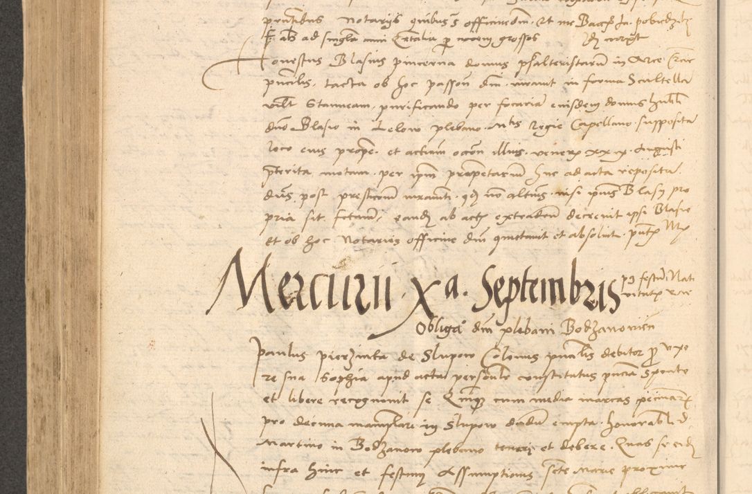 Zdjęcie nr 565 dla obiektu archiwalnego: Acta actorum causarum, sentenciarum et obligationum coram reverendo patre domino Thoma Roznowski canonico et reverendissimi in Christo patris et domini domini Patri Dei gratia Cracoviensis. Sabbato, 26 Octobris in ecclesiam suam solenniter recepti officialis generalis Cracoviensis dinita administratura, qua fungebatur post mortem reverendissimi olim felicis recordationis domini Joannis Choiecki episcopi Cracoviensis et Regni Polonie cancelarii anno presenti currenti videlicet 1538, die 11 Marcii Piotrcovie in comiciis celebratis circiter 23 horam defuncti sepulto corpore nona eiusdemque obsequiis X respective Aprilis peractis electo sub indictione XI, pontificatu vero sanctissimi in Christo patris et domini nostri domini Pauli divina providencia pape tercii foeliciter moderni, anno quarto, incepta felicibus auspiciis continuantur ordine processu infrascripto