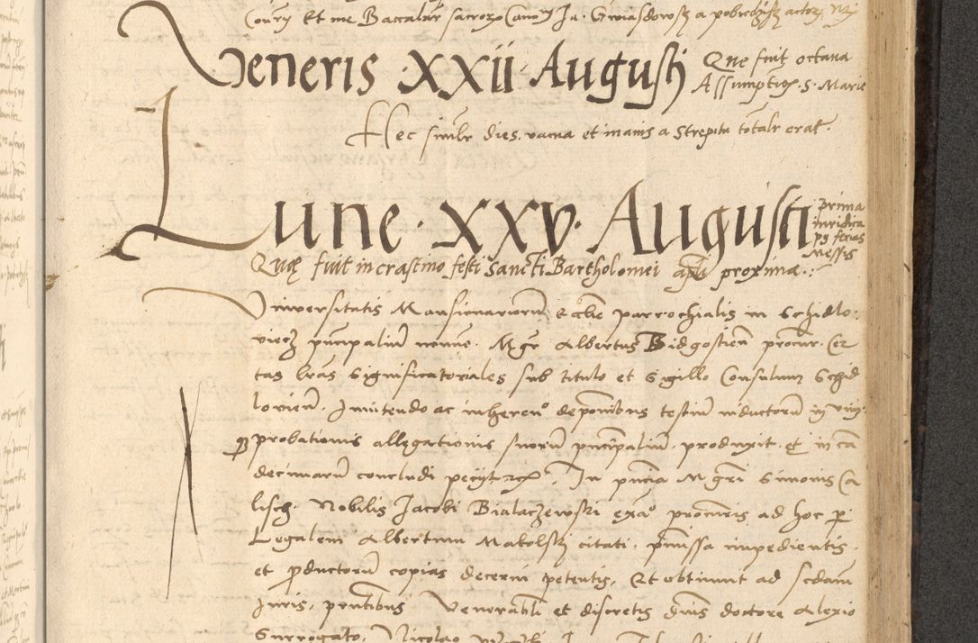 Zdjęcie nr 536 dla obiektu archiwalnego: Acta actorum causarum, sentenciarum et obligationum coram reverendo patre domino Thoma Roznowski canonico et reverendissimi in Christo patris et domini domini Patri Dei gratia Cracoviensis. Sabbato, 26 Octobris in ecclesiam suam solenniter recepti officialis generalis Cracoviensis dinita administratura, qua fungebatur post mortem reverendissimi olim felicis recordationis domini Joannis Choiecki episcopi Cracoviensis et Regni Polonie cancelarii anno presenti currenti videlicet 1538, die 11 Marcii Piotrcovie in comiciis celebratis circiter 23 horam defuncti sepulto corpore nona eiusdemque obsequiis X respective Aprilis peractis electo sub indictione XI, pontificatu vero sanctissimi in Christo patris et domini nostri domini Pauli divina providencia pape tercii foeliciter moderni, anno quarto, incepta felicibus auspiciis continuantur ordine processu infrascripto