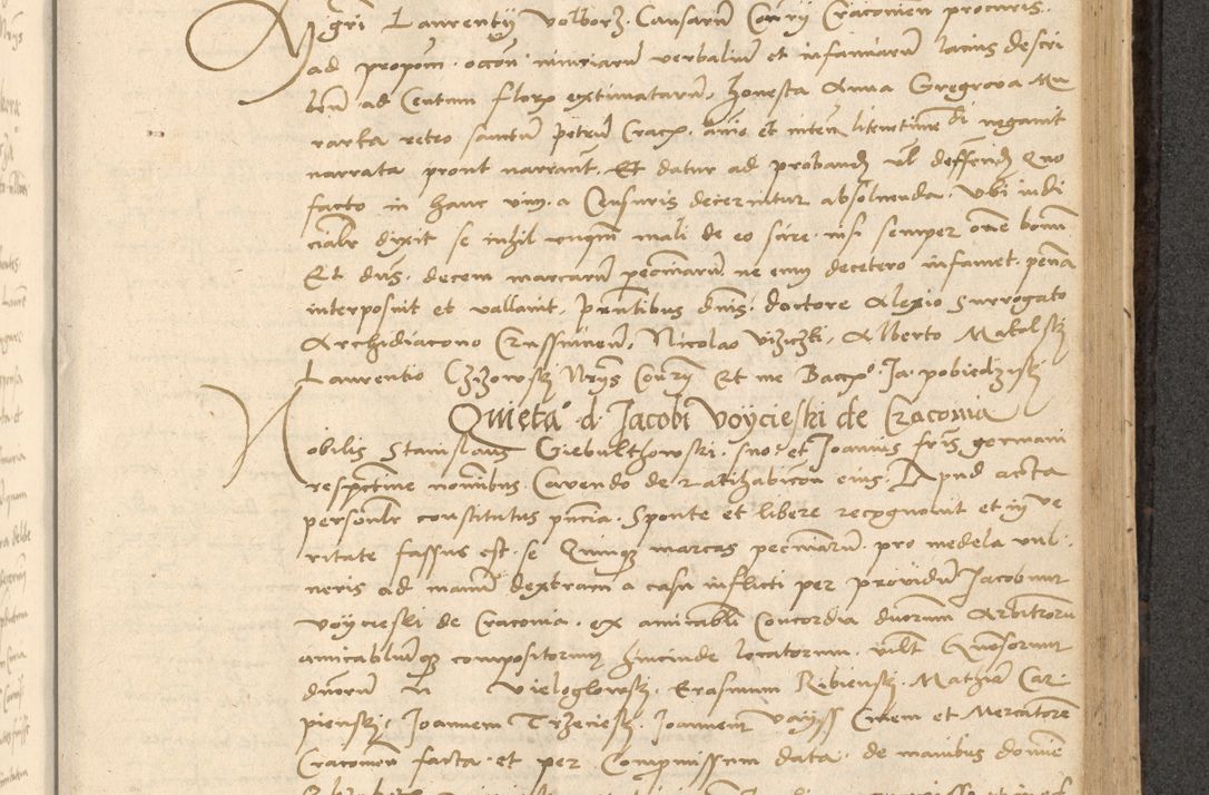 Zdjęcie nr 514 dla obiektu archiwalnego: Acta actorum causarum, sentenciarum et obligationum coram reverendo patre domino Thoma Roznowski canonico et reverendissimi in Christo patris et domini domini Patri Dei gratia Cracoviensis. Sabbato, 26 Octobris in ecclesiam suam solenniter recepti officialis generalis Cracoviensis dinita administratura, qua fungebatur post mortem reverendissimi olim felicis recordationis domini Joannis Choiecki episcopi Cracoviensis et Regni Polonie cancelarii anno presenti currenti videlicet 1538, die 11 Marcii Piotrcovie in comiciis celebratis circiter 23 horam defuncti sepulto corpore nona eiusdemque obsequiis X respective Aprilis peractis electo sub indictione XI, pontificatu vero sanctissimi in Christo patris et domini nostri domini Pauli divina providencia pape tercii foeliciter moderni, anno quarto, incepta felicibus auspiciis continuantur ordine processu infrascripto