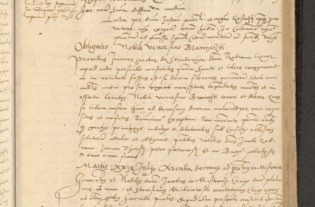 Zdjęcie nr 504 dla obiektu archiwalnego: Acta actorum causarum, sentenciarum et obligationum coram reverendo patre domino Thoma Roznowski canonico et reverendissimi in Christo patris et domini domini Patri Dei gratia Cracoviensis. Sabbato, 26 Octobris in ecclesiam suam solenniter recepti officialis generalis Cracoviensis dinita administratura, qua fungebatur post mortem reverendissimi olim felicis recordationis domini Joannis Choiecki episcopi Cracoviensis et Regni Polonie cancelarii anno presenti currenti videlicet 1538, die 11 Marcii Piotrcovie in comiciis celebratis circiter 23 horam defuncti sepulto corpore nona eiusdemque obsequiis X respective Aprilis peractis electo sub indictione XI, pontificatu vero sanctissimi in Christo patris et domini nostri domini Pauli divina providencia pape tercii foeliciter moderni, anno quarto, incepta felicibus auspiciis continuantur ordine processu infrascripto