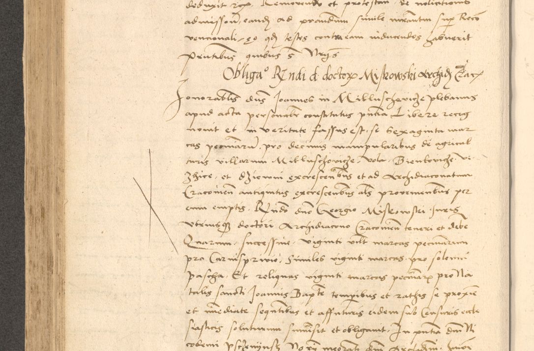 Zdjęcie nr 445 dla obiektu archiwalnego: Acta actorum causarum, sentenciarum et obligationum coram reverendo patre domino Thoma Roznowski canonico et reverendissimi in Christo patris et domini domini Patri Dei gratia Cracoviensis. Sabbato, 26 Octobris in ecclesiam suam solenniter recepti officialis generalis Cracoviensis dinita administratura, qua fungebatur post mortem reverendissimi olim felicis recordationis domini Joannis Choiecki episcopi Cracoviensis et Regni Polonie cancelarii anno presenti currenti videlicet 1538, die 11 Marcii Piotrcovie in comiciis celebratis circiter 23 horam defuncti sepulto corpore nona eiusdemque obsequiis X respective Aprilis peractis electo sub indictione XI, pontificatu vero sanctissimi in Christo patris et domini nostri domini Pauli divina providencia pape tercii foeliciter moderni, anno quarto, incepta felicibus auspiciis continuantur ordine processu infrascripto