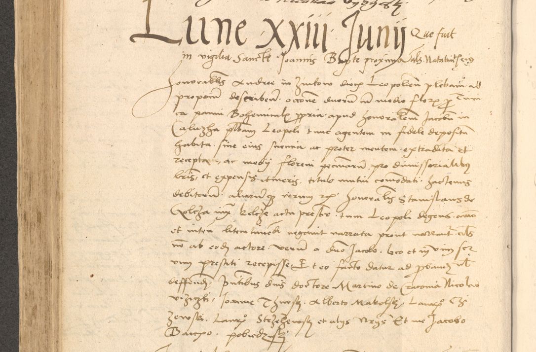 Zdjęcie nr 429 dla obiektu archiwalnego: Acta actorum causarum, sentenciarum et obligationum coram reverendo patre domino Thoma Roznowski canonico et reverendissimi in Christo patris et domini domini Patri Dei gratia Cracoviensis. Sabbato, 26 Octobris in ecclesiam suam solenniter recepti officialis generalis Cracoviensis dinita administratura, qua fungebatur post mortem reverendissimi olim felicis recordationis domini Joannis Choiecki episcopi Cracoviensis et Regni Polonie cancelarii anno presenti currenti videlicet 1538, die 11 Marcii Piotrcovie in comiciis celebratis circiter 23 horam defuncti sepulto corpore nona eiusdemque obsequiis X respective Aprilis peractis electo sub indictione XI, pontificatu vero sanctissimi in Christo patris et domini nostri domini Pauli divina providencia pape tercii foeliciter moderni, anno quarto, incepta felicibus auspiciis continuantur ordine processu infrascripto