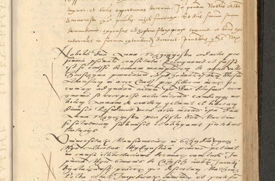 Zdjęcie nr 410 dla obiektu archiwalnego: Acta actorum causarum, sentenciarum et obligationum coram reverendo patre domino Thoma Roznowski canonico et reverendissimi in Christo patris et domini domini Patri Dei gratia Cracoviensis. Sabbato, 26 Octobris in ecclesiam suam solenniter recepti officialis generalis Cracoviensis dinita administratura, qua fungebatur post mortem reverendissimi olim felicis recordationis domini Joannis Choiecki episcopi Cracoviensis et Regni Polonie cancelarii anno presenti currenti videlicet 1538, die 11 Marcii Piotrcovie in comiciis celebratis circiter 23 horam defuncti sepulto corpore nona eiusdemque obsequiis X respective Aprilis peractis electo sub indictione XI, pontificatu vero sanctissimi in Christo patris et domini nostri domini Pauli divina providencia pape tercii foeliciter moderni, anno quarto, incepta felicibus auspiciis continuantur ordine processu infrascripto