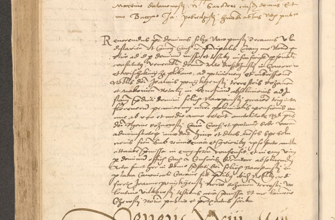 Zdjęcie nr 371 dla obiektu archiwalnego: Acta actorum causarum, sentenciarum et obligationum coram reverendo patre domino Thoma Roznowski canonico et reverendissimi in Christo patris et domini domini Patri Dei gratia Cracoviensis. Sabbato, 26 Octobris in ecclesiam suam solenniter recepti officialis generalis Cracoviensis dinita administratura, qua fungebatur post mortem reverendissimi olim felicis recordationis domini Joannis Choiecki episcopi Cracoviensis et Regni Polonie cancelarii anno presenti currenti videlicet 1538, die 11 Marcii Piotrcovie in comiciis celebratis circiter 23 horam defuncti sepulto corpore nona eiusdemque obsequiis X respective Aprilis peractis electo sub indictione XI, pontificatu vero sanctissimi in Christo patris et domini nostri domini Pauli divina providencia pape tercii foeliciter moderni, anno quarto, incepta felicibus auspiciis continuantur ordine processu infrascripto