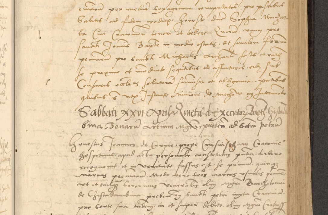 Zdjęcie nr 314 dla obiektu archiwalnego: Acta actorum causarum, sentenciarum et obligationum coram reverendo patre domino Thoma Roznowski canonico et reverendissimi in Christo patris et domini domini Patri Dei gratia Cracoviensis. Sabbato, 26 Octobris in ecclesiam suam solenniter recepti officialis generalis Cracoviensis dinita administratura, qua fungebatur post mortem reverendissimi olim felicis recordationis domini Joannis Choiecki episcopi Cracoviensis et Regni Polonie cancelarii anno presenti currenti videlicet 1538, die 11 Marcii Piotrcovie in comiciis celebratis circiter 23 horam defuncti sepulto corpore nona eiusdemque obsequiis X respective Aprilis peractis electo sub indictione XI, pontificatu vero sanctissimi in Christo patris et domini nostri domini Pauli divina providencia pape tercii foeliciter moderni, anno quarto, incepta felicibus auspiciis continuantur ordine processu infrascripto