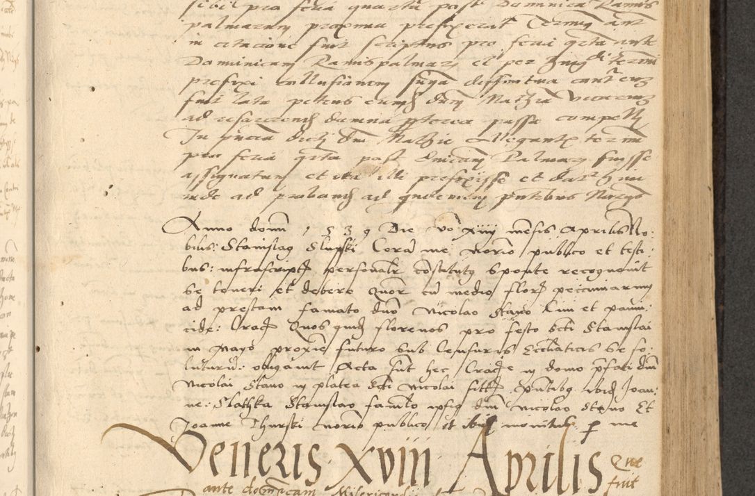 Zdjęcie nr 304 dla obiektu archiwalnego: Acta actorum causarum, sentenciarum et obligationum coram reverendo patre domino Thoma Roznowski canonico et reverendissimi in Christo patris et domini domini Patri Dei gratia Cracoviensis. Sabbato, 26 Octobris in ecclesiam suam solenniter recepti officialis generalis Cracoviensis dinita administratura, qua fungebatur post mortem reverendissimi olim felicis recordationis domini Joannis Choiecki episcopi Cracoviensis et Regni Polonie cancelarii anno presenti currenti videlicet 1538, die 11 Marcii Piotrcovie in comiciis celebratis circiter 23 horam defuncti sepulto corpore nona eiusdemque obsequiis X respective Aprilis peractis electo sub indictione XI, pontificatu vero sanctissimi in Christo patris et domini nostri domini Pauli divina providencia pape tercii foeliciter moderni, anno quarto, incepta felicibus auspiciis continuantur ordine processu infrascripto