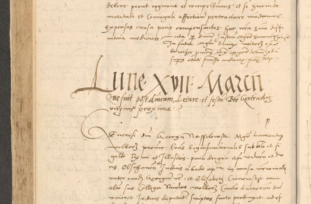 Zdjęcie nr 247 dla obiektu archiwalnego: Acta actorum causarum, sentenciarum et obligationum coram reverendo patre domino Thoma Roznowski canonico et reverendissimi in Christo patris et domini domini Patri Dei gratia Cracoviensis. Sabbato, 26 Octobris in ecclesiam suam solenniter recepti officialis generalis Cracoviensis dinita administratura, qua fungebatur post mortem reverendissimi olim felicis recordationis domini Joannis Choiecki episcopi Cracoviensis et Regni Polonie cancelarii anno presenti currenti videlicet 1538, die 11 Marcii Piotrcovie in comiciis celebratis circiter 23 horam defuncti sepulto corpore nona eiusdemque obsequiis X respective Aprilis peractis electo sub indictione XI, pontificatu vero sanctissimi in Christo patris et domini nostri domini Pauli divina providencia pape tercii foeliciter moderni, anno quarto, incepta felicibus auspiciis continuantur ordine processu infrascripto