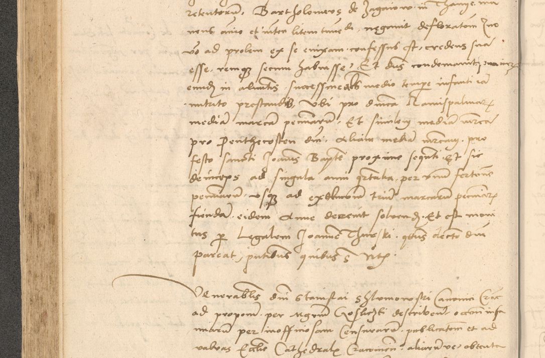 Zdjęcie nr 245 dla obiektu archiwalnego: Acta actorum causarum, sentenciarum et obligationum coram reverendo patre domino Thoma Roznowski canonico et reverendissimi in Christo patris et domini domini Patri Dei gratia Cracoviensis. Sabbato, 26 Octobris in ecclesiam suam solenniter recepti officialis generalis Cracoviensis dinita administratura, qua fungebatur post mortem reverendissimi olim felicis recordationis domini Joannis Choiecki episcopi Cracoviensis et Regni Polonie cancelarii anno presenti currenti videlicet 1538, die 11 Marcii Piotrcovie in comiciis celebratis circiter 23 horam defuncti sepulto corpore nona eiusdemque obsequiis X respective Aprilis peractis electo sub indictione XI, pontificatu vero sanctissimi in Christo patris et domini nostri domini Pauli divina providencia pape tercii foeliciter moderni, anno quarto, incepta felicibus auspiciis continuantur ordine processu infrascripto