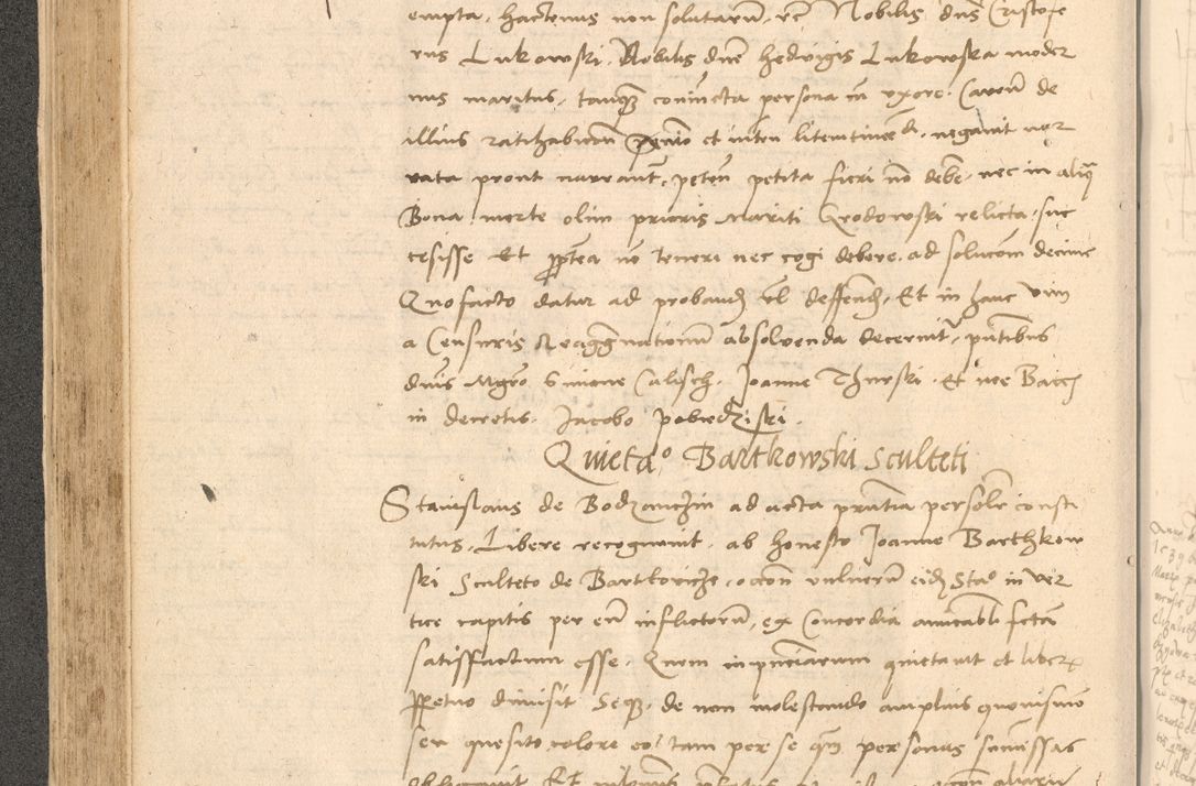 Zdjęcie nr 235 dla obiektu archiwalnego: Acta actorum causarum, sentenciarum et obligationum coram reverendo patre domino Thoma Roznowski canonico et reverendissimi in Christo patris et domini domini Patri Dei gratia Cracoviensis. Sabbato, 26 Octobris in ecclesiam suam solenniter recepti officialis generalis Cracoviensis dinita administratura, qua fungebatur post mortem reverendissimi olim felicis recordationis domini Joannis Choiecki episcopi Cracoviensis et Regni Polonie cancelarii anno presenti currenti videlicet 1538, die 11 Marcii Piotrcovie in comiciis celebratis circiter 23 horam defuncti sepulto corpore nona eiusdemque obsequiis X respective Aprilis peractis electo sub indictione XI, pontificatu vero sanctissimi in Christo patris et domini nostri domini Pauli divina providencia pape tercii foeliciter moderni, anno quarto, incepta felicibus auspiciis continuantur ordine processu infrascripto
